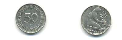 ФРГ 50 ПФЕННИГОВ 1983 F KM 109.2 медно-никель 54-2342