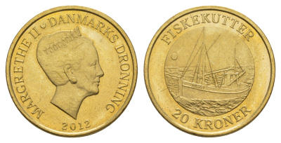 Дания 20 крон 2012 Корабли - Рыболовецкая лодка KM 953 алюминиевая бронза UNC 4650-1047