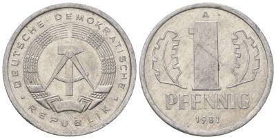 ГДР 1 пфенниг 1981 А KM 8.2 алюминий 4623-422