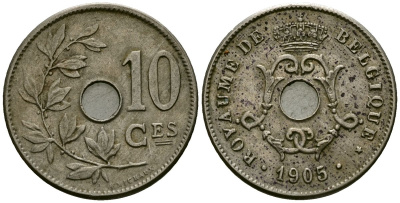 Бельгия 10 сантимов 1905 Belgique KM 52 медно-никель 4172-823