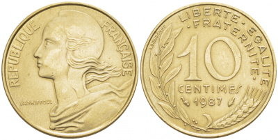 ФРАНЦИЯ 10 САНТИМОВ 1987 ТИП MARIANNE KM 929 медь алюминий никель 112-1023