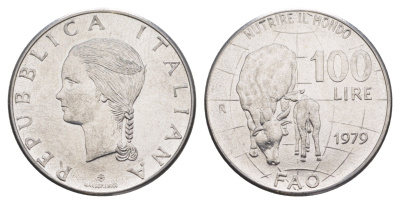 Италия 100 лир 1979 Продовольственная программа - ФАО KM 106 нержавеющая сталь UNC 4633-611