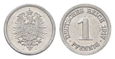 Германия 1 пфенниг 1917 A, Вильгельм II (1888-1918) KM 24, J. 300 алюминий UNC 4630-732