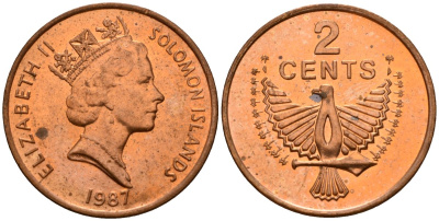 Соломоновы Острова 2 цента 1987 Елизавета II (1953-) KM 25 сталь плакированная бронзой aUNC 190-1132