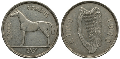 Ирландия 1/2 кроны 1940 лошадь KM 16 серебро 633-334