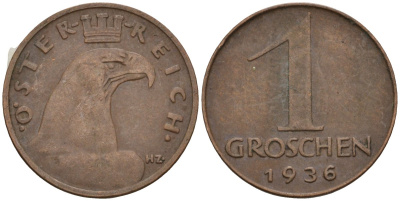 Австрия 1 грош 1936 KM 2836 бронза 4136-1259