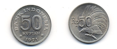 Индонезия 50 рупий 1971 райская птица KM 35 медно-никель 23-1436