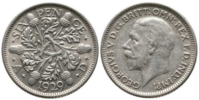 Великобритания 6 пенсов 1929 Георг V (1910-1936) KM 832, Spink 4040 серебро 201-116