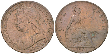 Великобритания 1 пенни 1901 Виктория (1837-1901) KM 790, Spink 3961 бронза 3460-1025