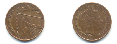 Великобритания 1 пенни 2008 Елизавета II (1952-2022) KM 1107, Spink B6 сталь плакированная медью 177-1149