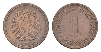 Германия 1 пфенниг 1887 A, Вильгельм I (1871-1888) KM 1, J. 1 медь 4639-1064