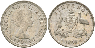 Австралия 6 пенсов 1960 Елизавета II (1952-2022) KM 58 серебро 4623-259