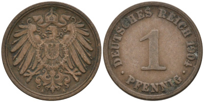 Германия 1 пфенниг 1904 A KM 10, J. 10 медь 4567-1166