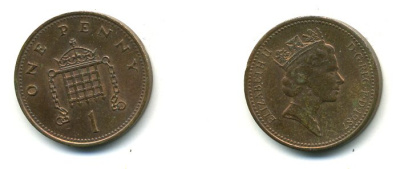 Великобритания 1 пенни 1987 Елизавета II (1952-2022) КМ 935, Spink 4381 (B3) бронза 59-1314