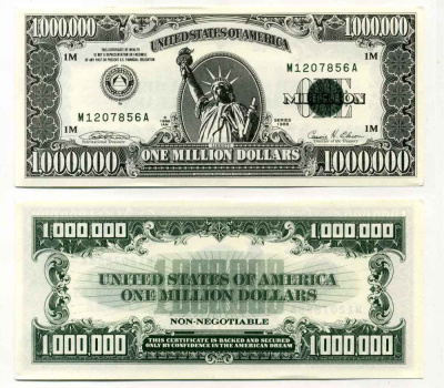 США 1000000 долларов 1988 сувенирная банкнота, статуя свободы бумага UNC (пресс) 8588-23-4-2