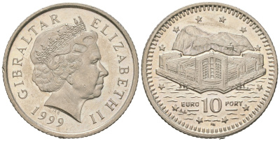 Гибралтар 10 пенсов 1999 KM 776 медно-никель UNC 4619-232
