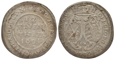 Саксония 1/12 талера 1694 I.K. KM 638 серебро 413-6242