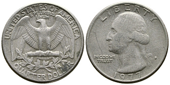 США 25 центов (квотер) 1977 D, Вашингтон KM 164a медь плакированная медно-никелем 4681-546