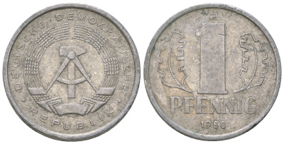 ГДР 1 пфенниг 1980 А KM 8.2 алюминий 4623-352