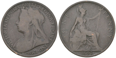 Великобритания 1 пенни 1897 Виктория (1837-1901) KM 790, Spink 3961 бронза 3460-1021
