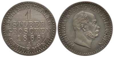 ПРУССИЯ 1 ГРОШ 1866 A KM 485 серебро 1522-922