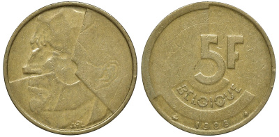 БЕЛЬГИЯ 5 ФРАНКОВ 1986 BELGIQUE KM 163 латунь или алюминевая бронза 72-1227