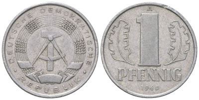 ГДР 1 пфенниг 1960 A KM 8.1 алюминий 4549-1269