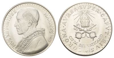 Ватикан медаль в честь избрание папой римским Пия XII ND (1958) Пий XII, Папский Престол, диаметр 35 мм, вес 16,1 гр бронза плакированная серебро 4667-1141