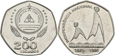 Кабо-Верде 200 эскудо 1995 20 лет независимости KM 35 медно-никель UNC 3333-1031