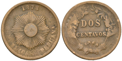 Перу 2 сентаво 1878 KM 188.1a бронза 4582-1027