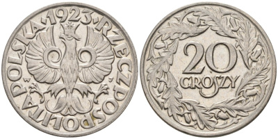 Польша 20 грошей 1923 w KM 12, Parchimowicz 105 никель 4564-1056