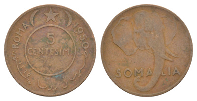 Сомали 5 чентезимо 1950 KM 2 медь 4610-1154