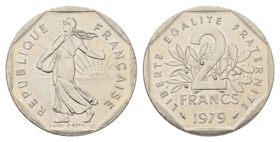 Франция 2 франка 1979 сеятель KM 942.1, Le Franc 272.3 никель aUNC 3856-451
