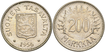 Финляндия 200 марок 1956 H KM 42 серебро    4161-223