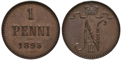 РОССИЯ ДЛЯ ФИНЛЯНДИИ 1 ПЕННИ 1895 НИКОЛАЙ II Биткин 458 медь 3309-822