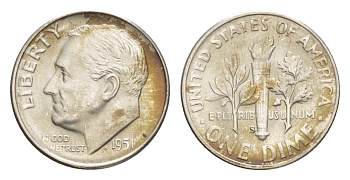 США 1 дайм (10 центов) 1951 S KM 195 серебро aUNC 1528-1012