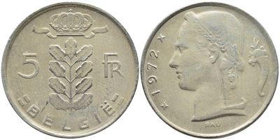 Бельгия 5 франков 1972 Belgie, Бодуэн I (1951-1993) KM 135.1 медно-никель 4606-1143
