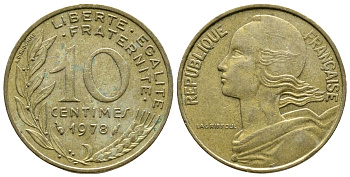Франция 10 сантимов 1978 тип Марианна KM 929 медь алюминий никель 3461-223