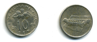 Малайзия 10 сенов 2006 цветок KM 51 медно-никель 4364-655