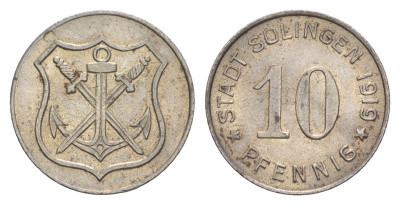 Золинген 10 пфеннигов 1919 Funck 508.4, Men18 29571.5 железо UNC 4636-828