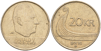 Норвегия 20 крон 1995 Харальд V (1992-) KM 453 никель латунь  3460-412