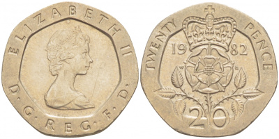 Великобритания 20 пенсов 1982 Елизавета II (1952-2022) KM 931, Spink 4230 (G1) медно-никель 212-1256