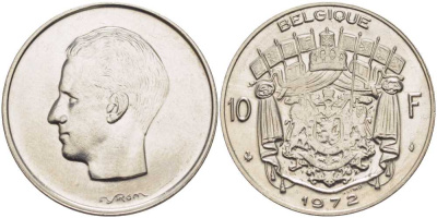 Бельгия 10 франков 1972 Belgique, Бодуэн I (1951-1993) KM 155.1 никель 38-644