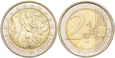 Италия 2 евро 2005 1-я годовщина подписания Европейской конституции KM 245 биметалл UNC 4517-714