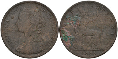 Великобритания 1/2 пенни 1885 Виктория (1837-1901) KM 754, Spink 3956 бронза 4143-1256