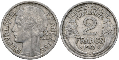 Франция 2 франка 1947 KM 886a алюминий 4187-1016
