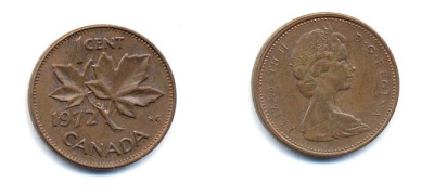 Канада 1 цент 1972 Елизавета II (1952-2022), кленовый лист KM 59.1 бронза 4379-821