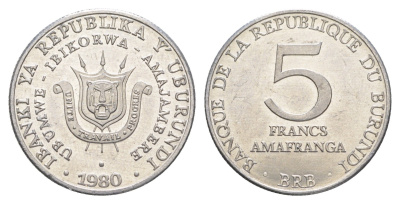 Бурунди 5 франков 1980 KM 20 алюминий UNC 4652-941