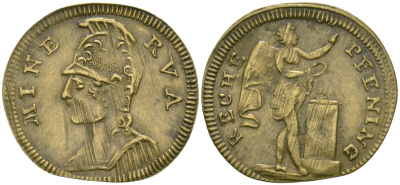 ГЕРМАНИЯ ТОКЕН, ЖЕТОН ND MINERVA, БОГИНЯ МУДРОСТИ, ПЬЕДЕСТАЛ желтый металл 99-1027