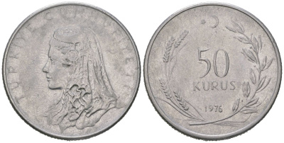 Турция 50 курушей 1976 Анатолийская невеста KM 899 нержавеющая сталь 4582-344